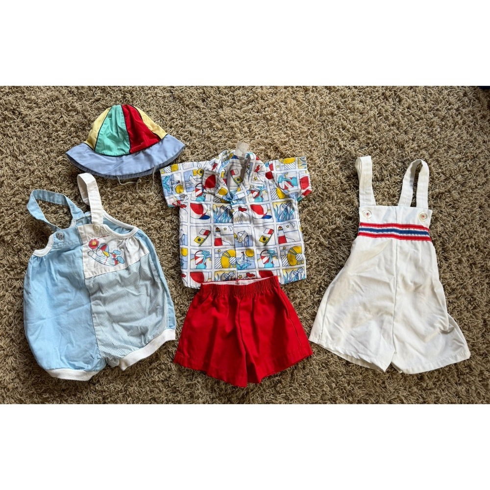 Vintage Baby Boy 12-18 Month Summer/ Beach Outfits And Hat